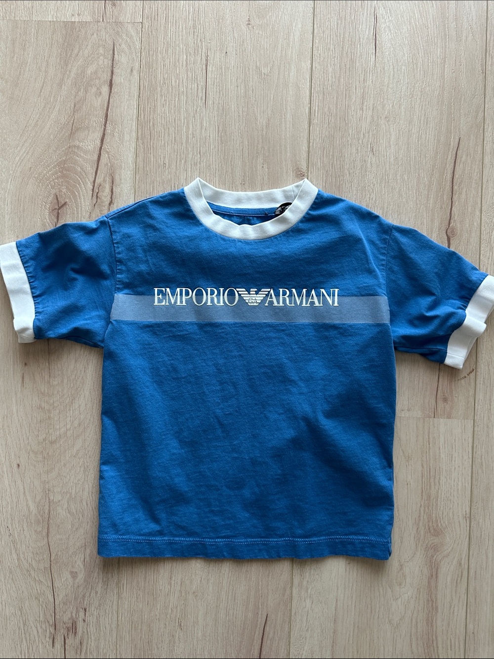 Emporio Armani Blue Tee with White Trim and Logo